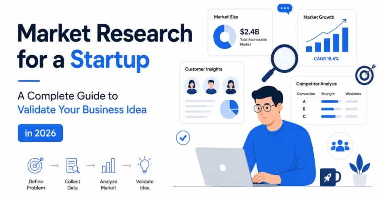 Top Market Research Tools 2026 infographic featuring Google Trends, Google Forms, Typeform, SurveyMonkey, SEMrush, Ahrefs, Statista, Similarweb, Hotjar, and AnswerThePublic on a clean white background.